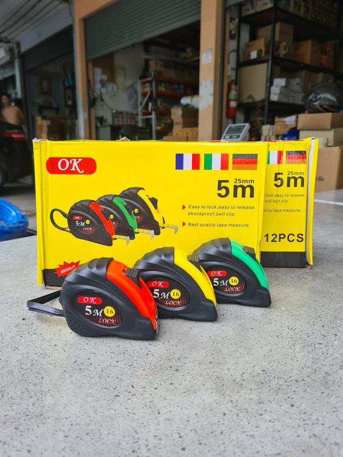 (ยกโหล) ตลับเมตรหุ้มยาง OK ยาว 5 เมตร หนาอย่างดี จับถนัดมือ