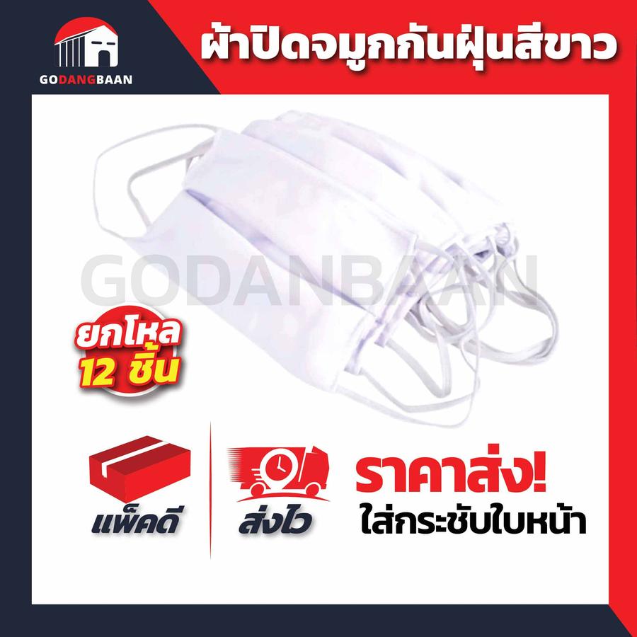(ยกโหล) ผ้าปิดจมูกกันฝุ่นสีขาว